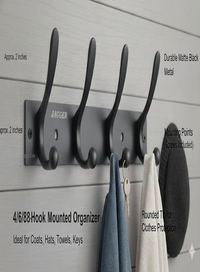 JAGGER خطافات جدارية من الفولاذ المقاوم للصدأ من JAGGER JAG334 لتعليق الملابس/المناشف/خطافات الأبواب/قضيب الخطاف/خطافات الحمام [عبوة من قطعتين] (أسود، خطاف 6 دبابيس) - Image 2